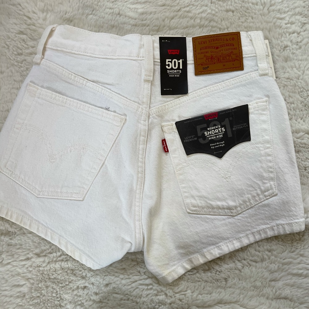 Levi high waisted white denim shorts